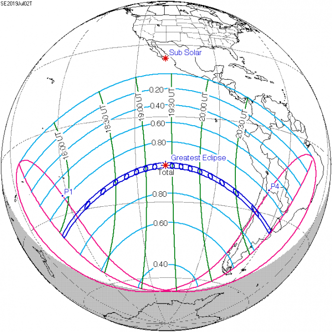 Le zone dove sarà visibile l'Eclissi totale e Parziale