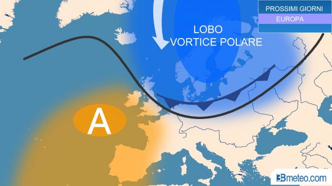 lobo del vortice polare verso l'Europa
