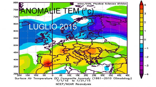 luglio 2015: anomalie di temperatura