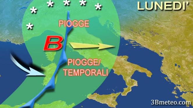 Lunedì ancora piogge al Nord, temporali su Lazio e Toscana