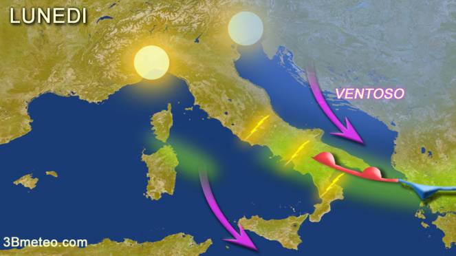 lunedì residui fenomeni al Sud e Lazio