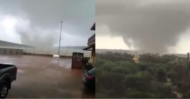 Maltempo Italia: a sinistra il tornado tra catanzarese e crotonese, a destra quello del Salento