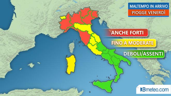 MALTEMPO ITALIA - Le aree più a rischio nubifragi