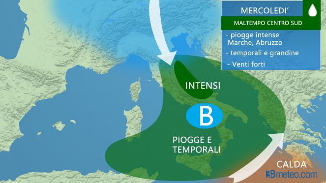 Maltempo: le aree più colpite, Sud e Medio Adriatico
