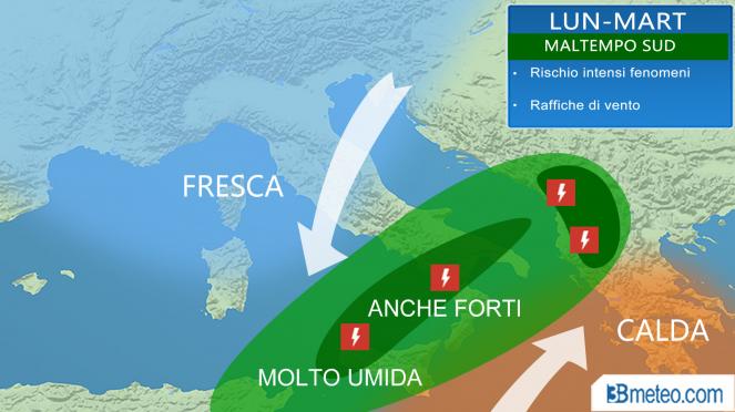 maltempo sud italia tra lunedì e martedì