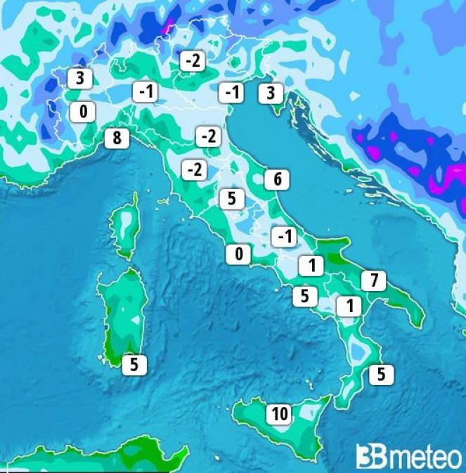 Mappa temperature ore 00 del 01/01/2017