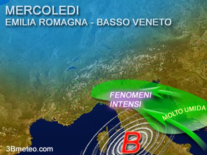 Mercoledì intensi fenomeni tra basso Veneto ed Emilia R.