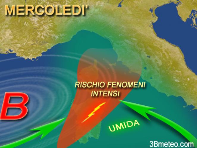 Mercoledì rischio di qualche nubifragio su Sardegna e Arcipelago Toscano