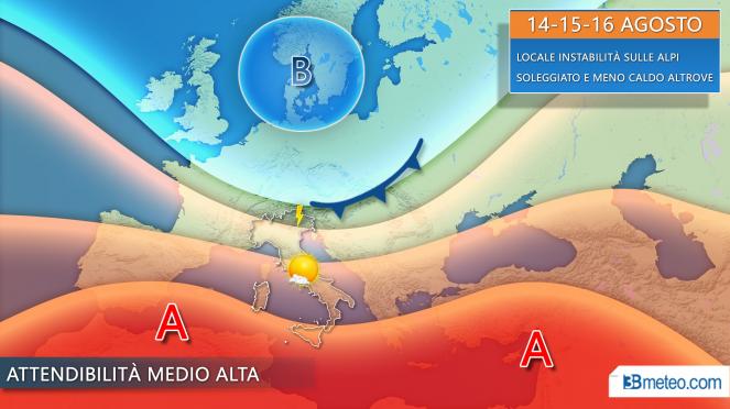 Meteo 14, 15, 16 agosto. Sole prevalente, isolati temporali sulle Alpi orientali