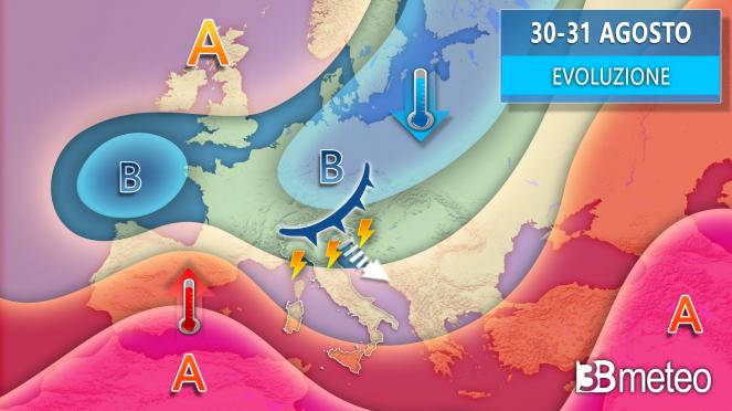 Meteo, 30-31 agosto e 1 settembre, fronte temporalesco dal nord Europa