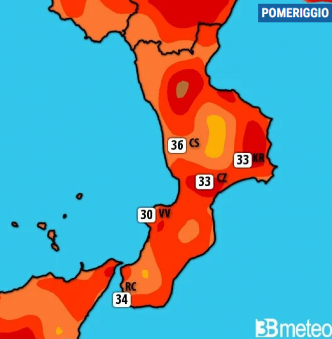 Meteo Calabria. Temperature massime di domenica