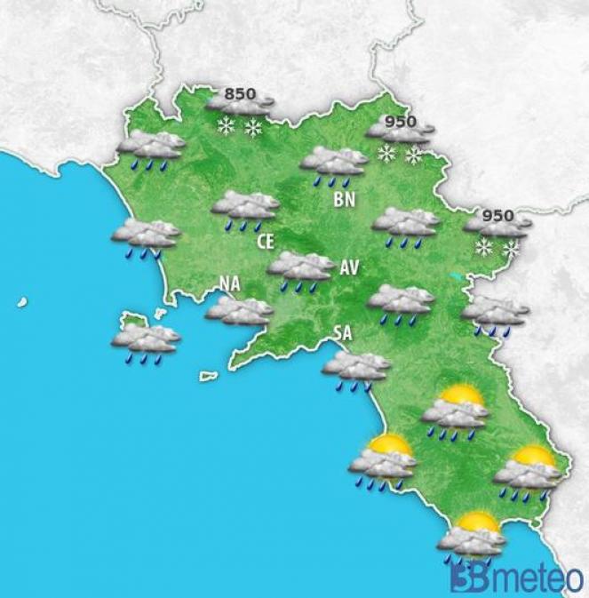 Meteo Campania previsione per Domenica 25 (attendibilità medio bassa)