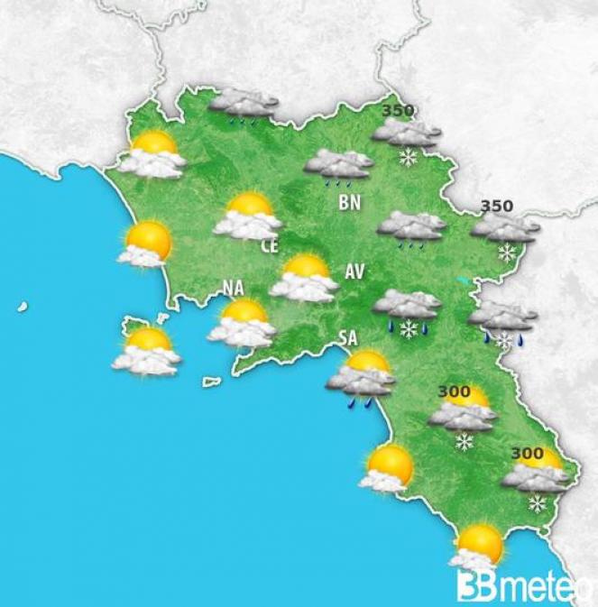 Meteo Campania, venti forti freddo e neve in Appennino nel weekend