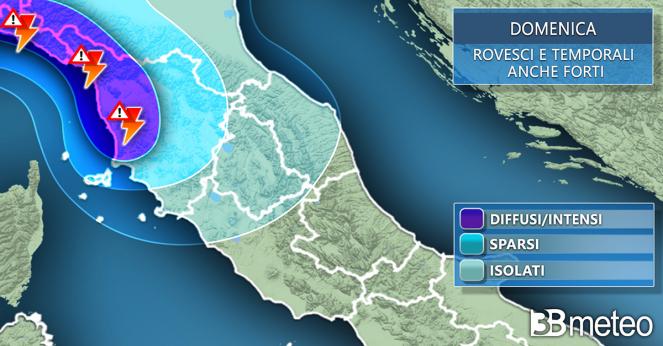 Meteo Centro Italia: focus aree a rischio pioggia domenica