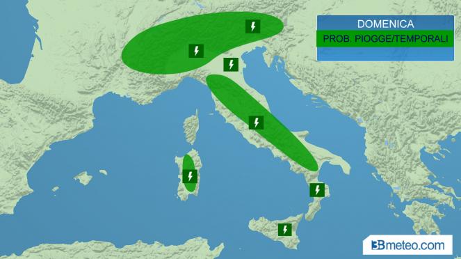 meteo domenica in Italia, temporali e sole