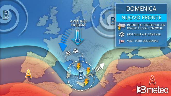 Meteo - Domenica torna la pioggia al Centro Sud, neve sulle Alpi di confine