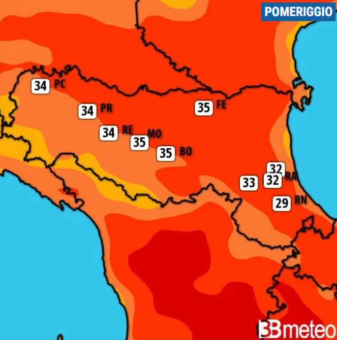 Meteo Emilia Romagna. Temperature massime di sabato