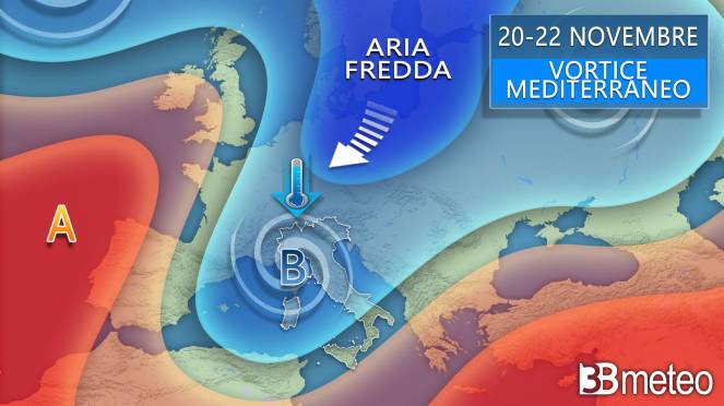 Meteo - Evoluzione prima parte della prossima settimana, vortice mediterraneo