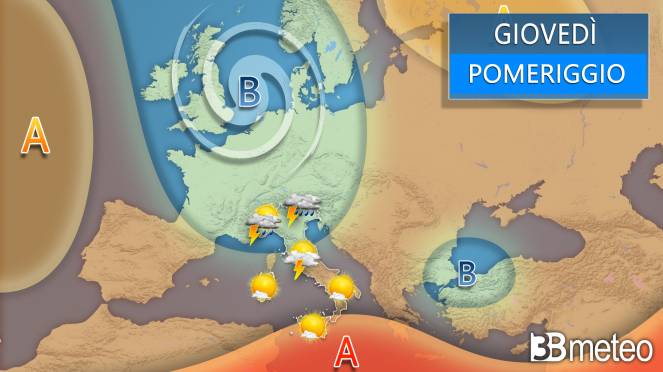 Scattered showers, thunderstorms and temperatures below average in northwestern Europe