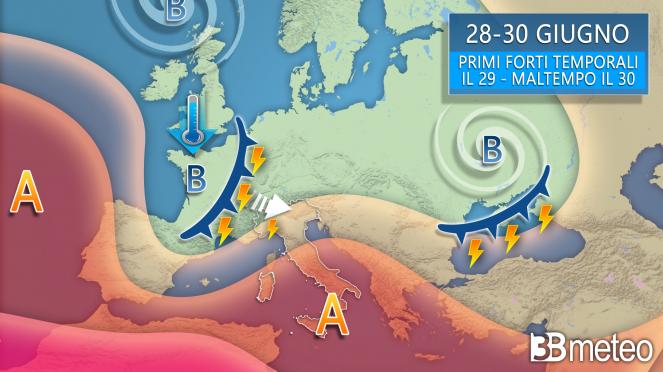 Meteo - Insidiosa saccatura atlantica attesa sull'Italia entro venerdì. Rischio forti temporali, nubifragi e grandine