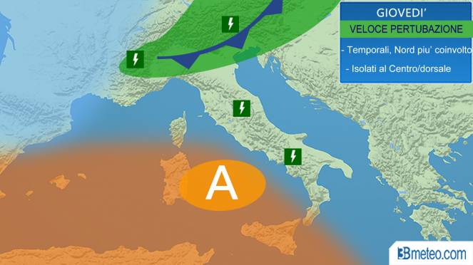 meteo italia. giovedì passaggio di temporali al nord