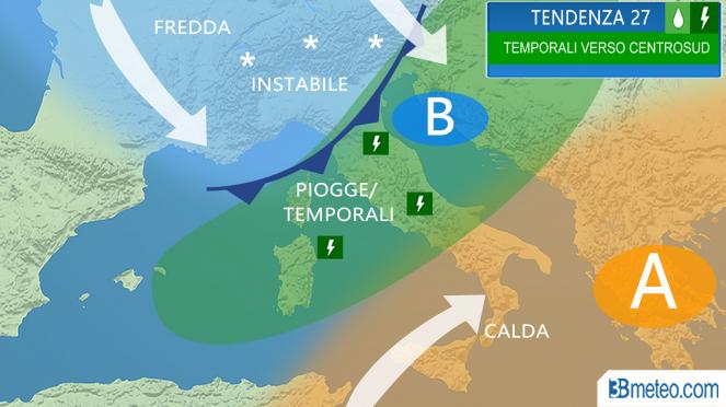 Meteo Italia: 27 Aprile maltempo si estende al Centro, parte del Sud