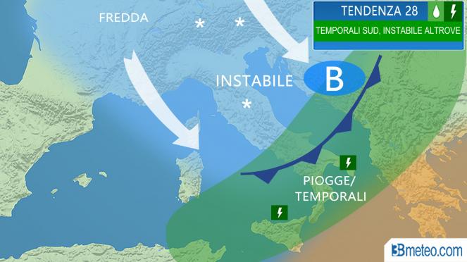 Meteo Italia: 28 Aprile piogge e temporali all'estremo Sud, occasionali al Centronord. Clima più fresco e ventoso