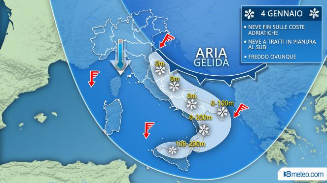 Meteo Italia: 4 gennaio freddo e neve su mezza Italia