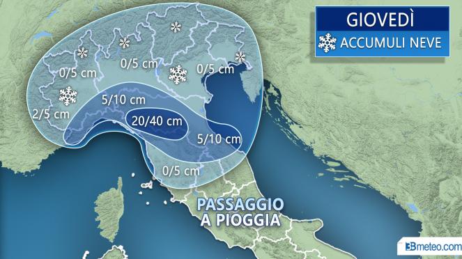 Meteo Italia: accumuli di neve previsti giovedì