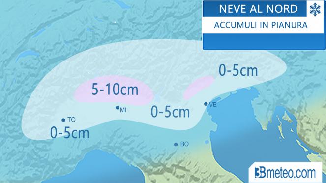 Meteo Italia: accumuli nevosi previsti in pianura