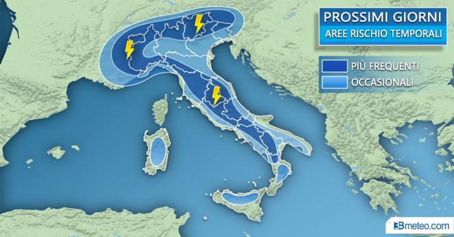 Meteo Italia: aree rischio temporali prossimi giorni