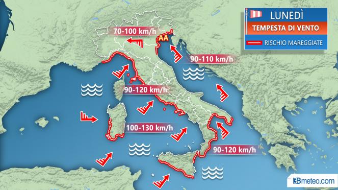 Meteo Italia: burrasche di vento