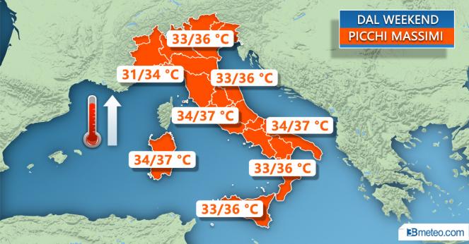 Meteo Italia: caldo in arrivo, i picchi termici previsti dal weekend