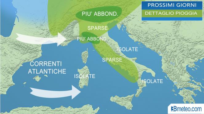 Meteo Italia: dettaglio piogge prossimi giorni