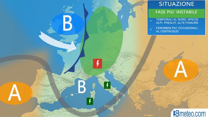 Meteo Italia: fase instabile fino a martedì, specie al Nord