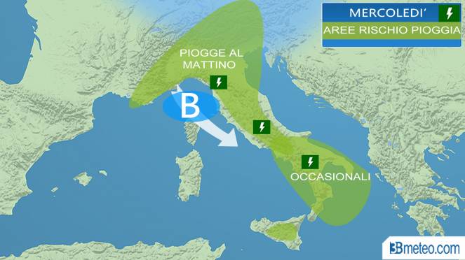 Meteo Italia: focus acquazzoni e temporali mercoledì