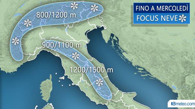 Meteo Italia: focus neve fino a mercoledì