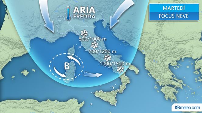 Meteo Italia: focus neve martedì