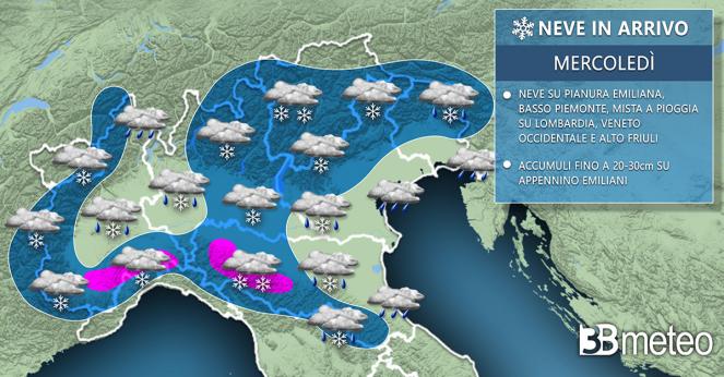 Meteo Italia: focus neve mercoledì 