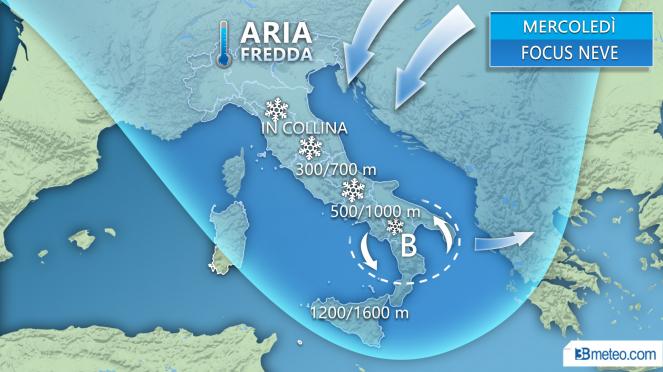 Meteo Italia: focus neve mercoledì