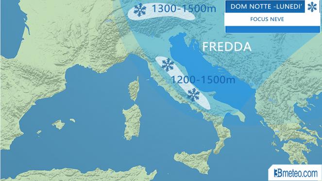 Meteo Italia: focus neve tra domenica sera e lunedì