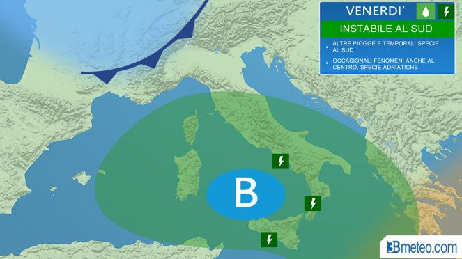 Meteo Italia, focus Sud: piogge e temporali venerdì