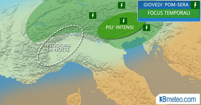 Meteo Italia: focus temporali giovedì 26 aprile