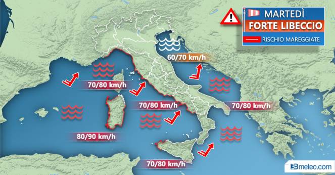 Meteo Italia: forte libeccio martedì