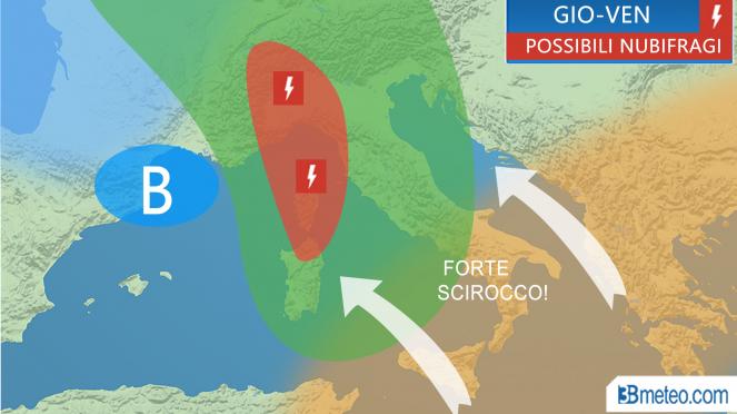 Meteo Italia: forte maltempo da giovedì, aree a rischio nubifragi