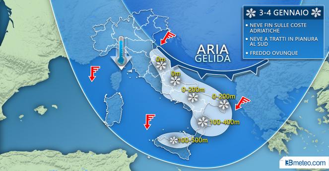 Meteo Italia: freddo e neve in arrivo tra il 3 e il 4 gennaio