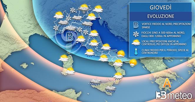 Meteo Italia giovedì. Ancora a tratti instabile e freddo