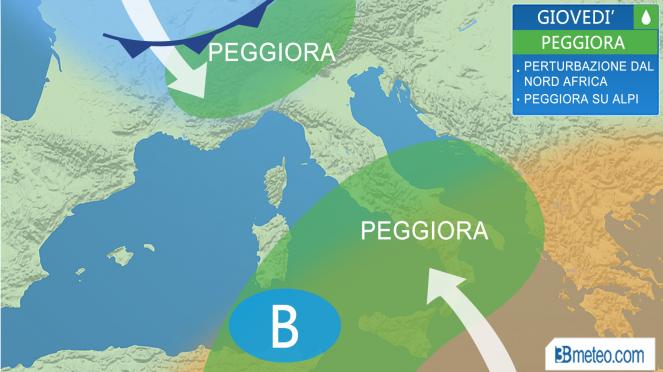 Meteo Italia: giovedì prima fase del peggioramento