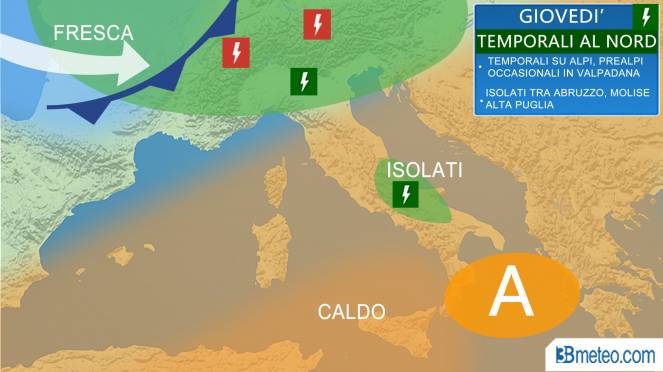 Meteo Italia giovedì: qualche temporale al Nord