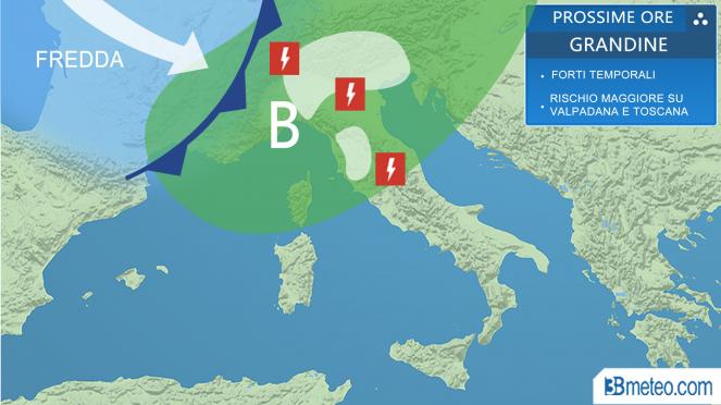 Meteo Italia: grandine prossime ore